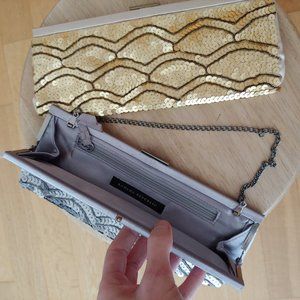 silver sequined clutch